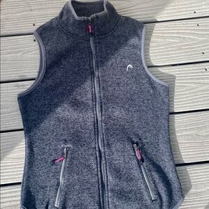 HEAD Zipup Vest Small Tennis Black Gray Knit Pockets Rounded Hem Performance